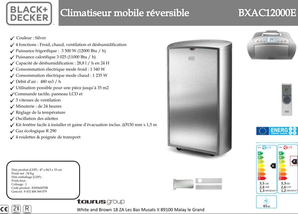 کولر گازی سیار بلک اند دکر مدل BXAC12000E